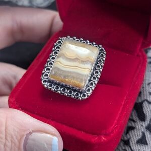 Gorgeous 😍 Vintage Genuine Golden Lace Agate In Silver Ring Size 8
